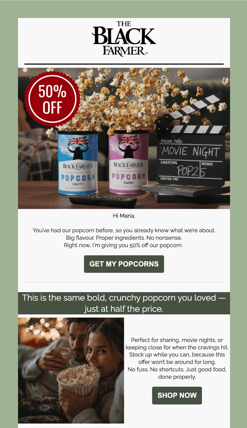 Email campaign designed in Klaviyo for The Black Farmer